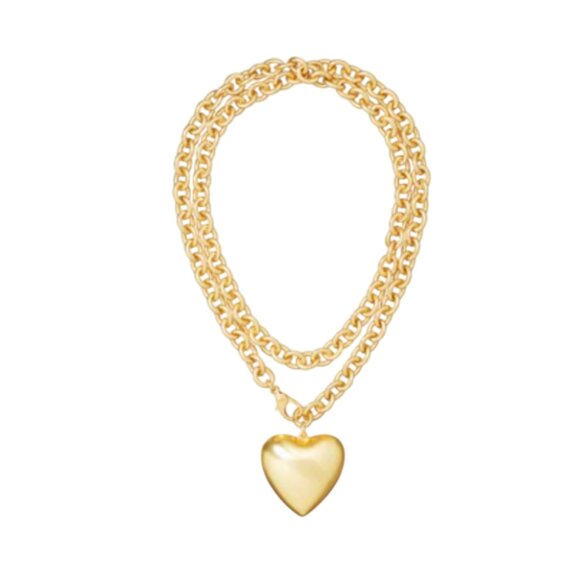Roxanne Assoulin Puffy Heart & Soul Gold Tone Necklace Chain Pendant Chunky Love - Picture 1 of 12